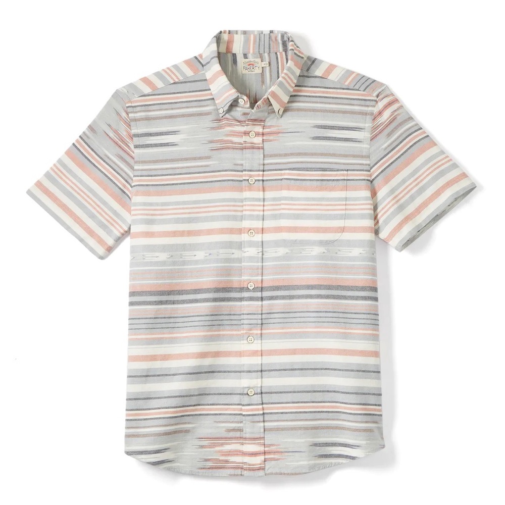 Faherty Striped Shirt in Gray, Pink, and White